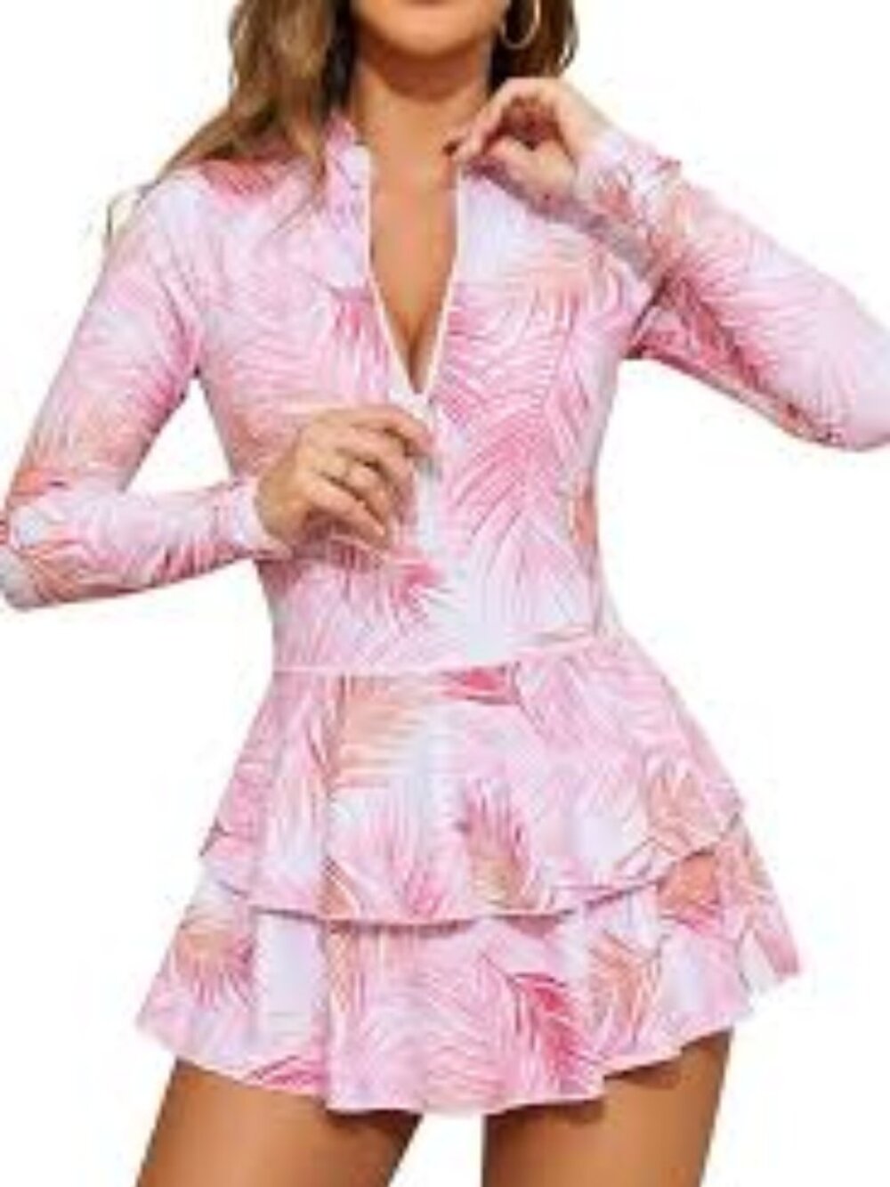 Like New! Adorable Long Sleeve Rash Guard Ruffled Skirt Swimdress ** Size XL